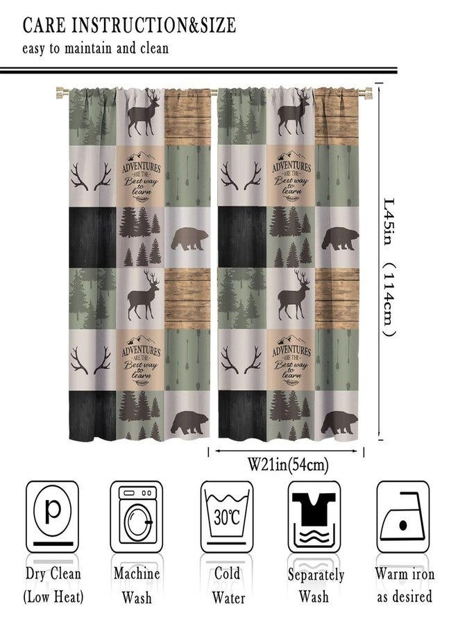 YCness Bear Deer Curtains for Living Room, Rustic Cabin Retro Window Treatments for Bedroom, Wildlife Woodland Animal Elk Moose Lodge Buffalo Plaid Drapes 2 Panel Sets,42x45 Inch - Image 2